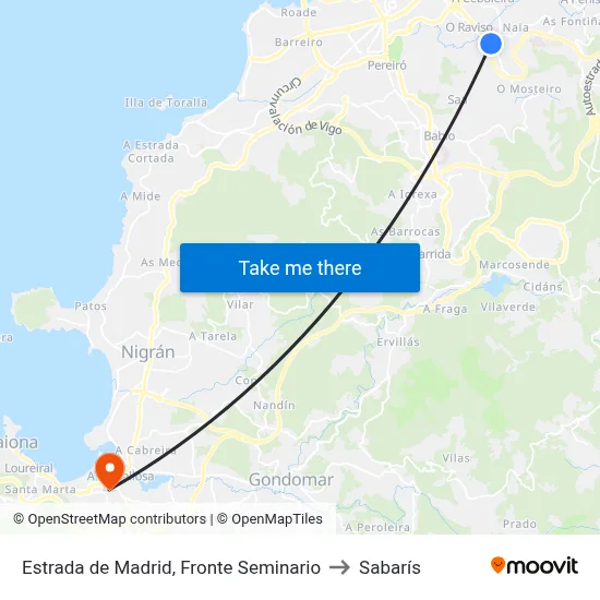 Estrada de Madrid, Fronte Seminario to Sabarís map