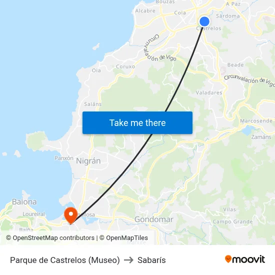 Parque de Castrelos (Museo) to Sabarís map