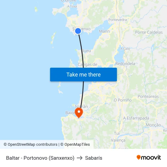 Baltar - Portonovo (Sanxenxo) to Sabarís map