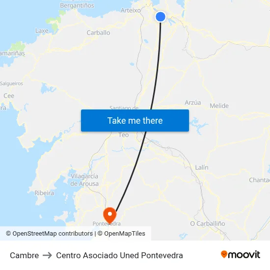 Cambre to Centro Asociado Uned Pontevedra map
