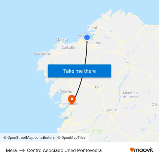 Mera to Centro Asociado Uned Pontevedra map