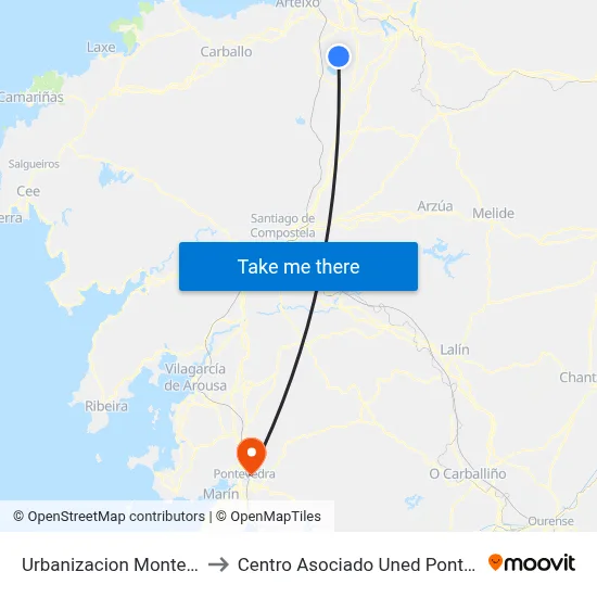 Urbanizacion Monte Xalo to Centro Asociado Uned Pontevedra map