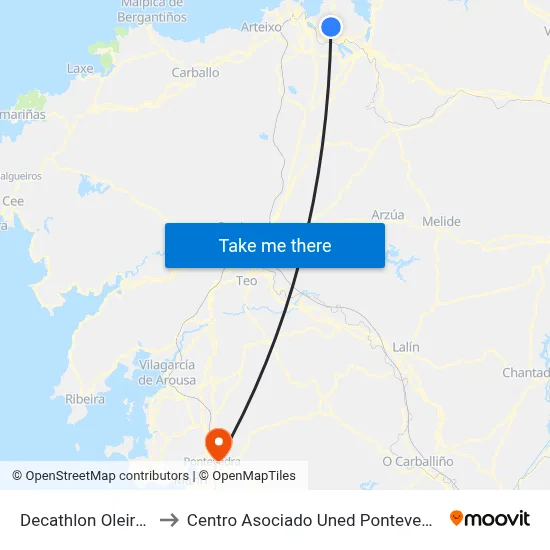 Decathlon Oleiros to Centro Asociado Uned Pontevedra map
