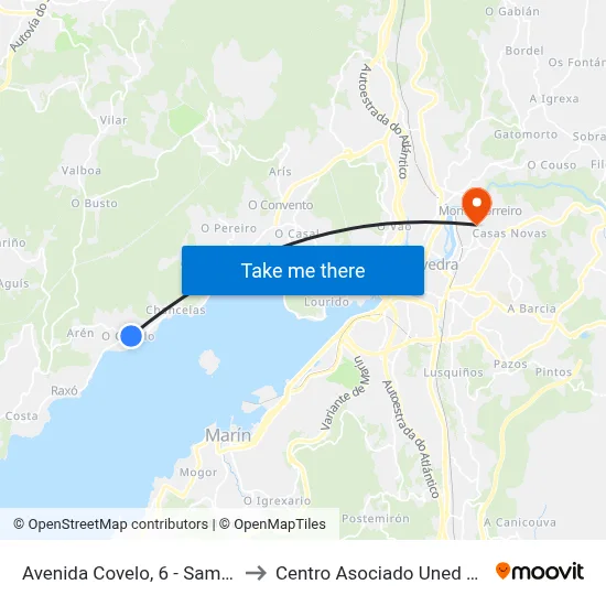 Avenida Covelo, 6 - Samieira (Poio) to Centro Asociado Uned Pontevedra map