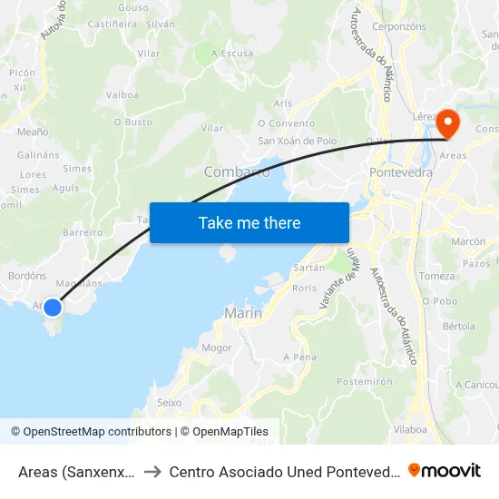 Areas (Sanxenxo) to Centro Asociado Uned Pontevedra map