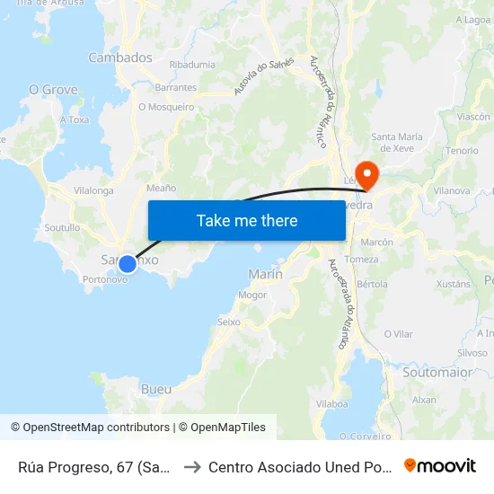 Rúa Progreso, 67 (Sanxenxo) to Centro Asociado Uned Pontevedra map