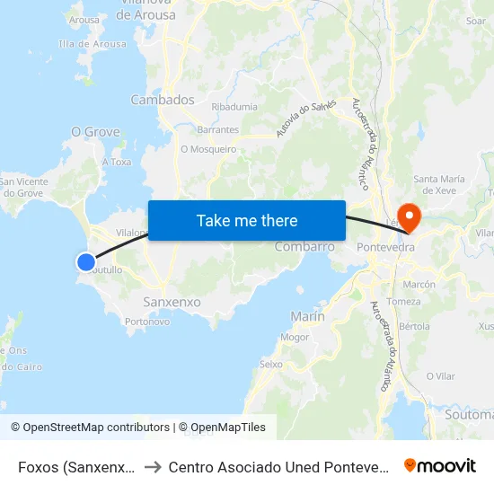 Foxos (Sanxenxo) to Centro Asociado Uned Pontevedra map