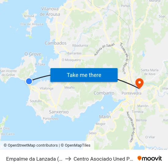 Empalme da Lanzada (O Grove) to Centro Asociado Uned Pontevedra map