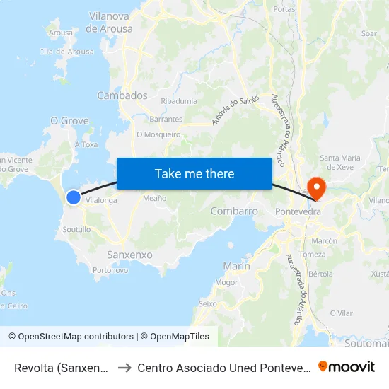 Revolta (Sanxenxo) to Centro Asociado Uned Pontevedra map