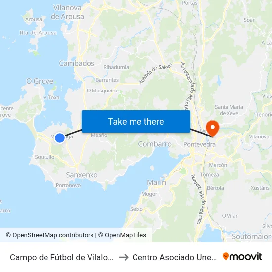 Campo de Fútbol de Vilalonga (Sanxenxo) to Centro Asociado Uned Pontevedra map