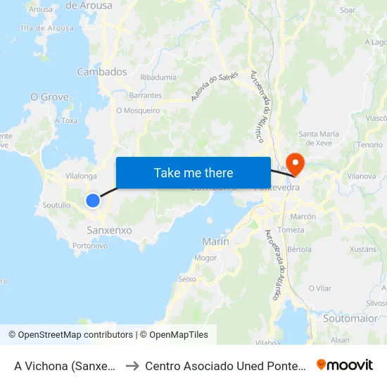 A Vichona (Sanxenxo) to Centro Asociado Uned Pontevedra map