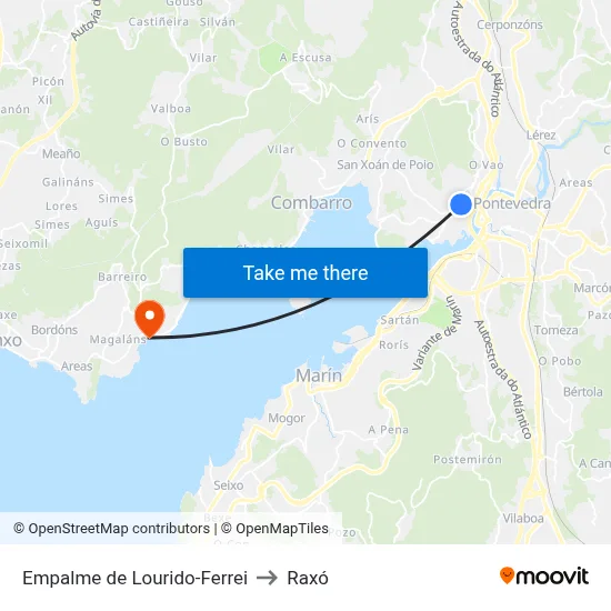 Empalme de Lourido-Ferrei to Raxó map