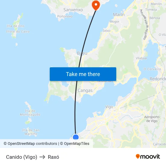 Canido (Vigo) to Raxó map