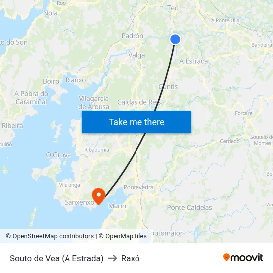 Souto de Vea (A Estrada) to Raxó map