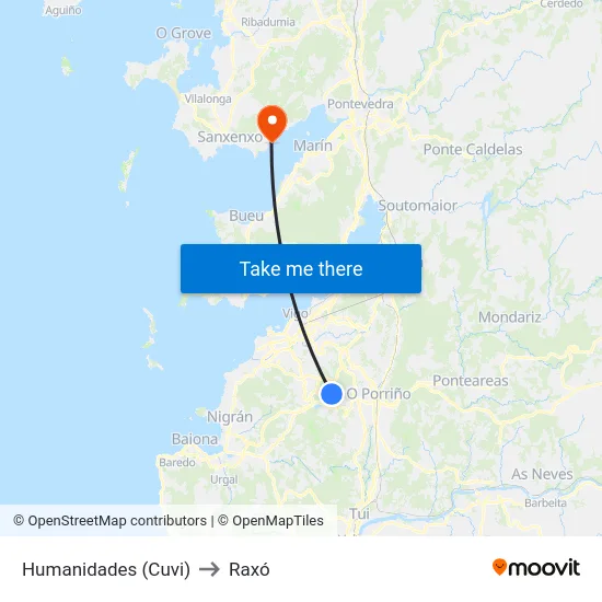 Humanidades (Cuvi) to Raxó map