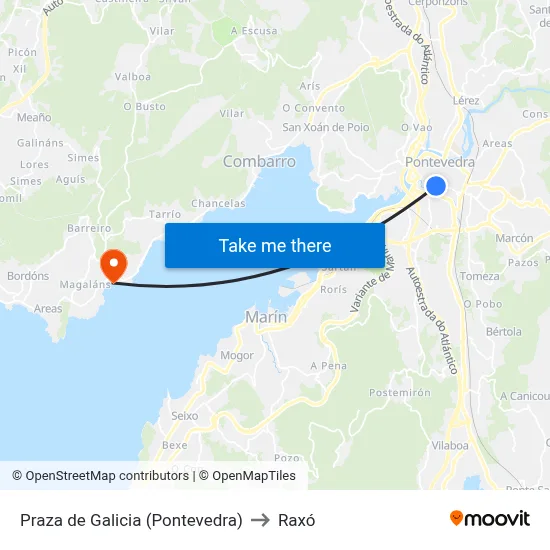 Praza de Galicia (Pontevedra) to Raxó map