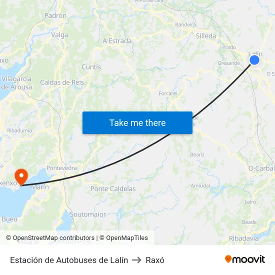 Estación de Autobuses de Lalín to Raxó map