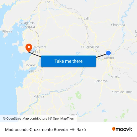 Madrosende-Cruzamento Boveda to Raxó map