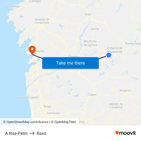 A Rúa-Petín to Raxó map