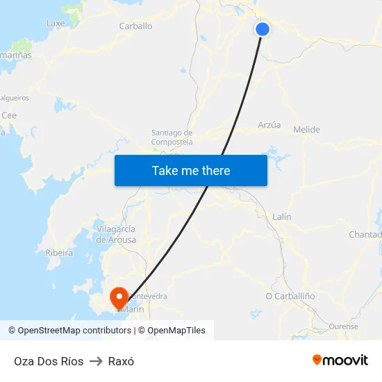 Oza Dos Ríos to Raxó map