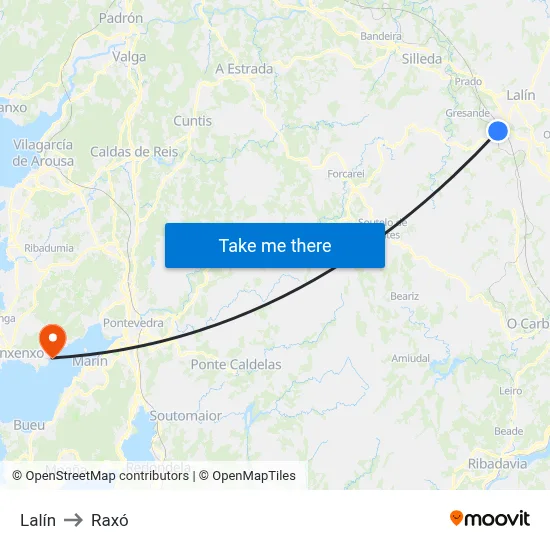 Lalín to Raxó map