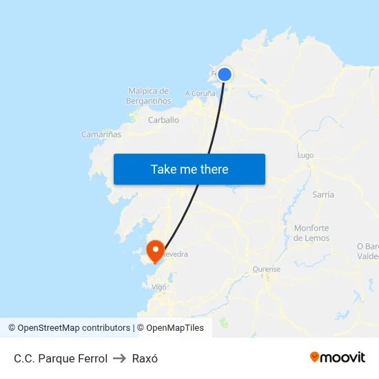 C.C. Parque Ferrol to Raxó map