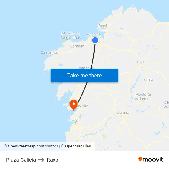 Plaza Galicia to Raxó map