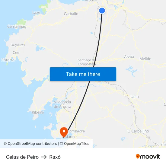 Celas de Peiro to Raxó map