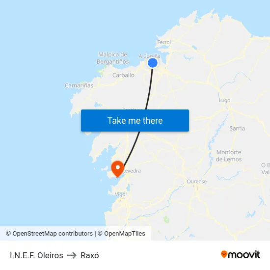 I.N.E.F. Oleiros to Raxó map