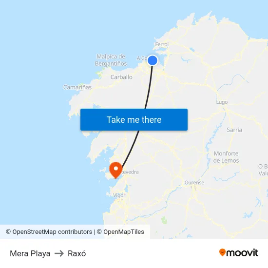 Mera Playa to Raxó map