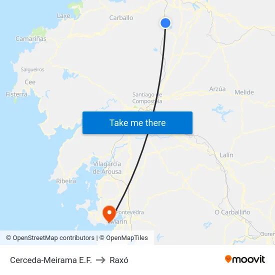 Cerceda-Meirama E.F. to Raxó map