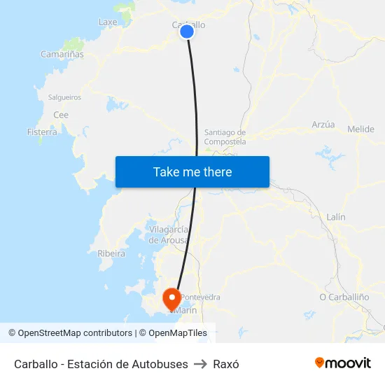 Carballo - Estación de Autobuses to Raxó map