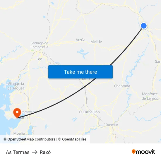 As Termas to Raxó map
