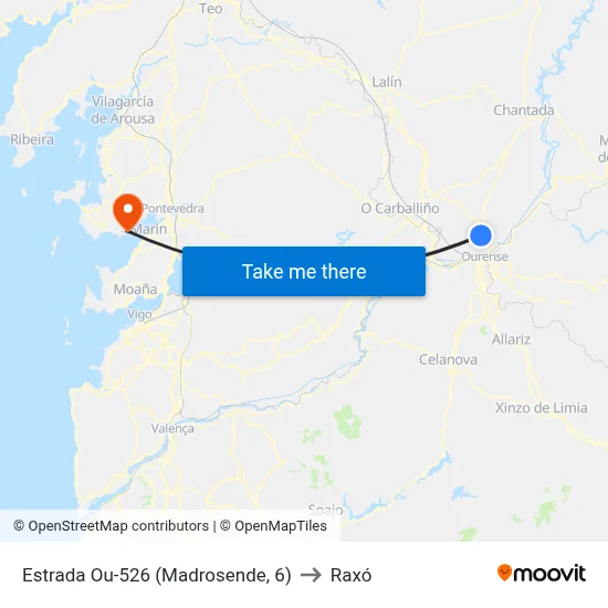 Estrada Ou-526 (Madrosende, 6) to Raxó map