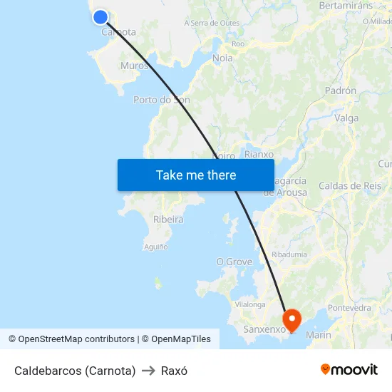 Caldebarcos (Carnota) to Raxó map