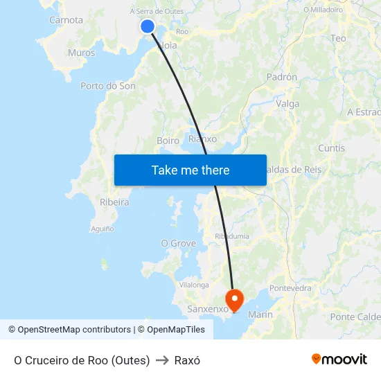 O Cruceiro de Roo (Outes) to Raxó map