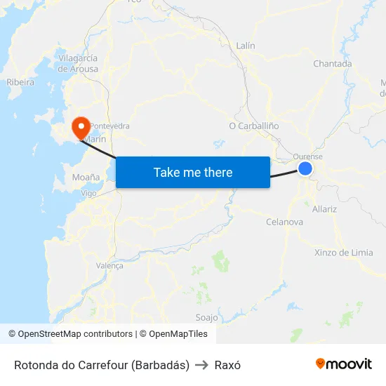 Rotonda do Carrefour (Barbadás) to Raxó map