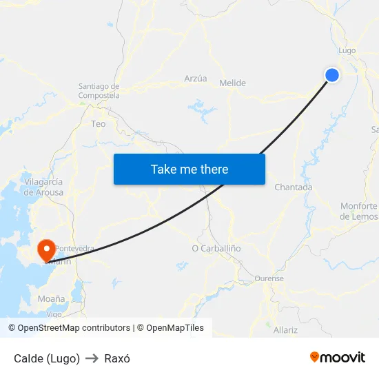 Calde (Lugo) to Raxó map