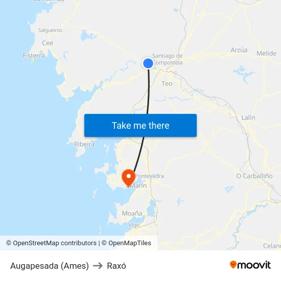 Augapesada (Ames) to Raxó map