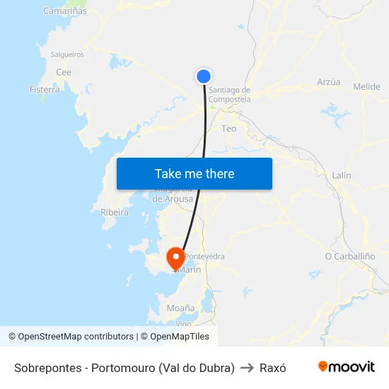 Sobrepontes - Portomouro (Val do Dubra) to Raxó map