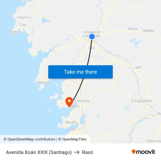 Avenida Xoán XXIII (Santiago) to Raxó map