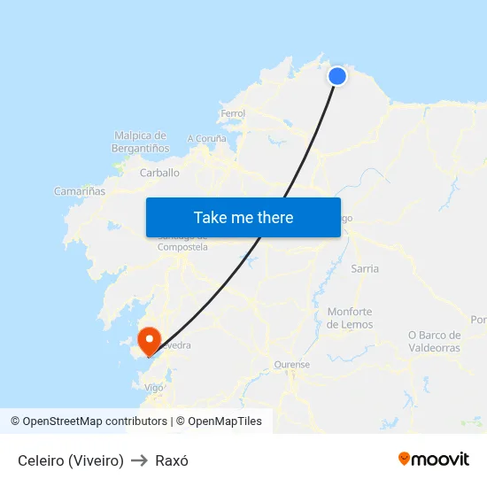 Celeiro (Viveiro) to Raxó map
