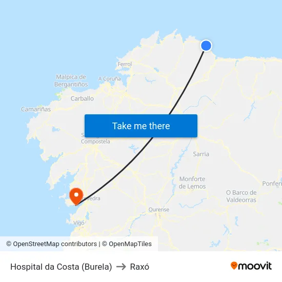 Hospital da Costa (Burela) to Raxó map