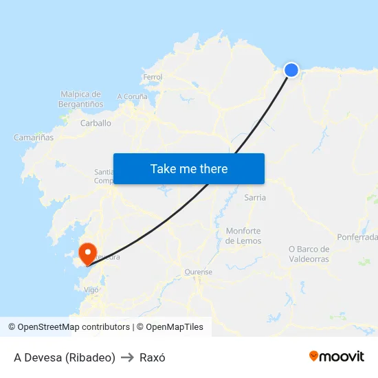 A Devesa (Ribadeo) to Raxó map