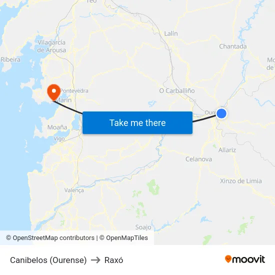 Canibelos (Ourense) to Raxó map