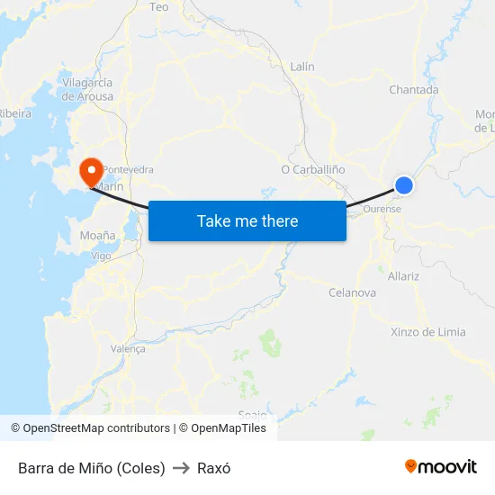 Barra de Miño (Coles) to Raxó map