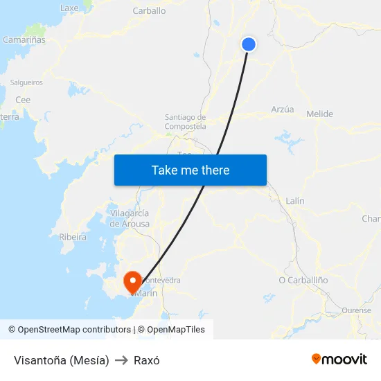 Visantoña (Mesía) to Raxó map