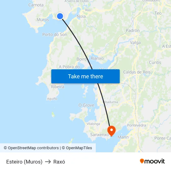 Esteiro (Muros) to Raxó map
