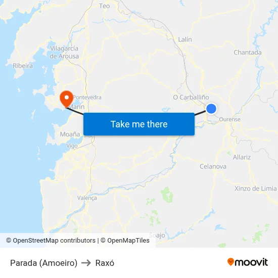 Parada (Amoeiro) to Raxó map