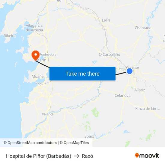 Hospital de Piñor (Barbadás) to Raxó map
